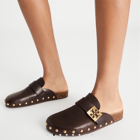 Tory Burch Men's Dark Brown Leather Loafers with Gold Studs - Picture 2 of 3